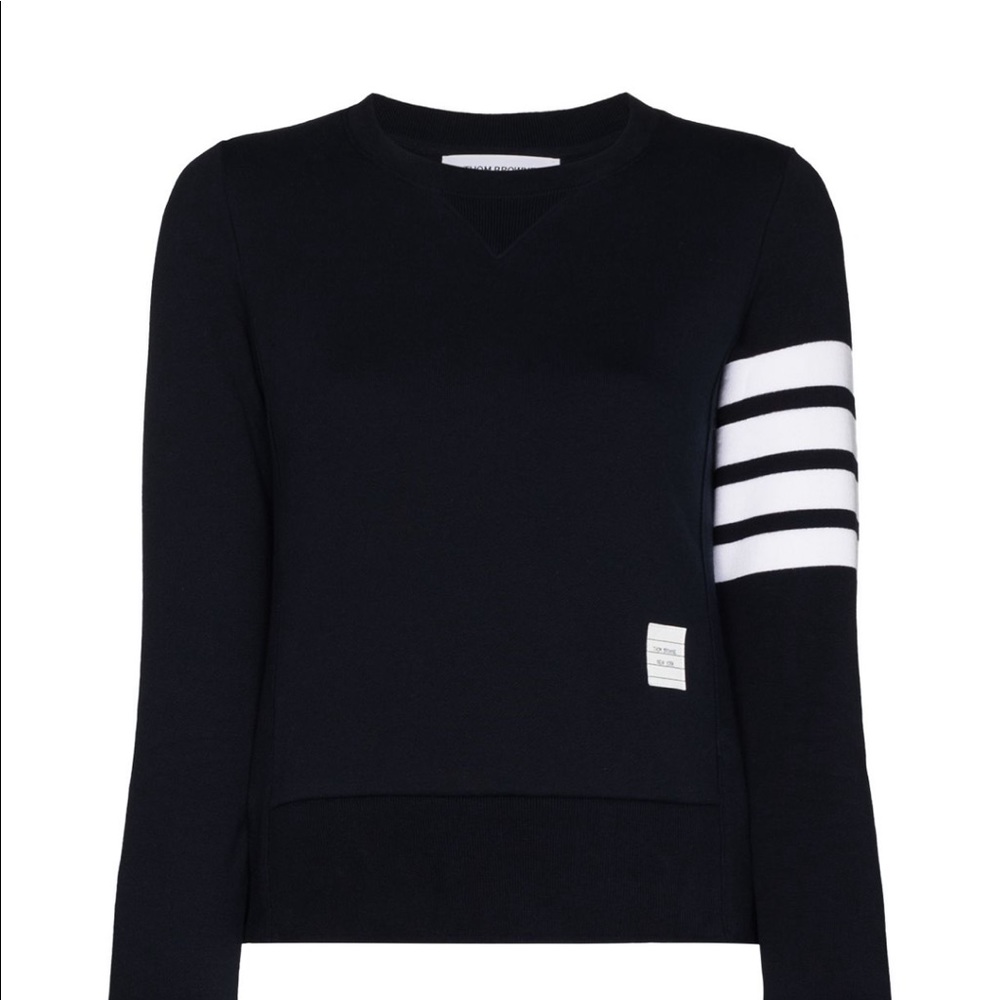 THOM BROWNE NAVY LOOPBACK JERSEY KNIT 4-BAR CREW NECK SWEATSHIRT